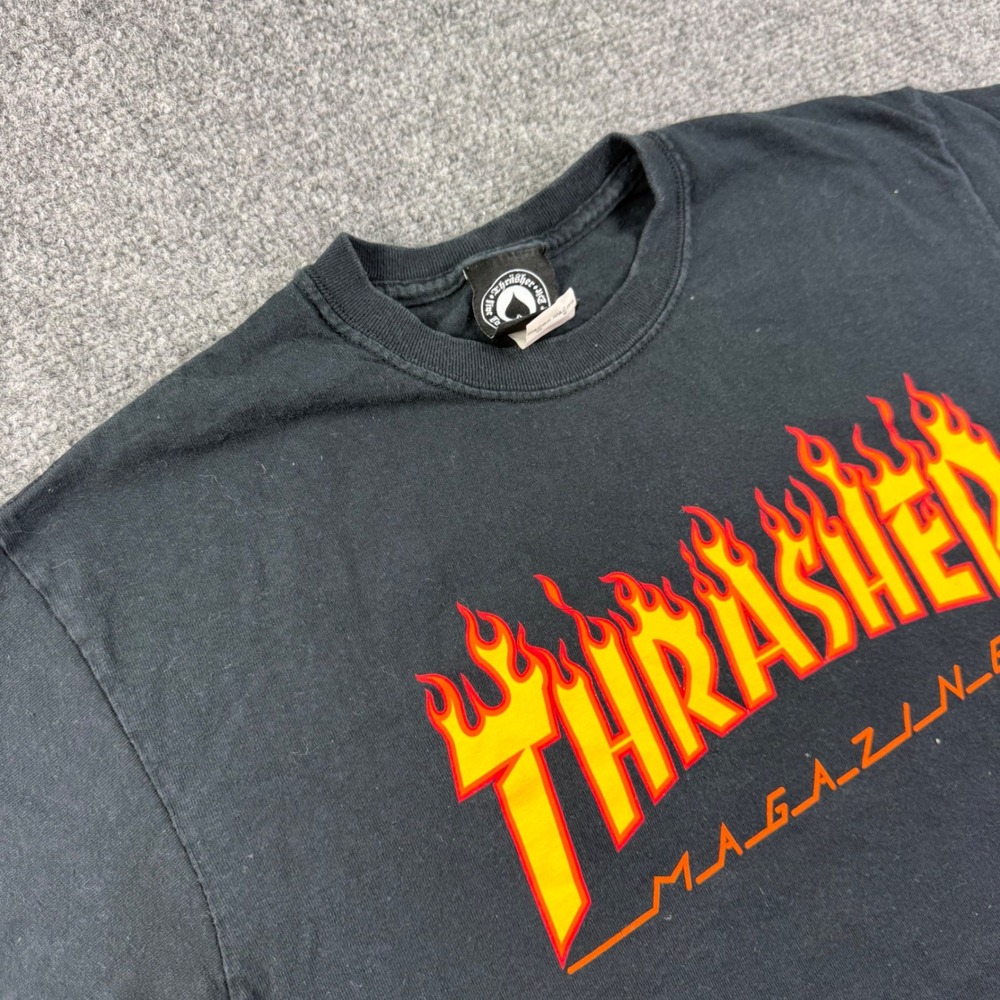 Thrasher Magazine T-Shirt Medium Black Flame Logo Graphic Short Sleeve Mens